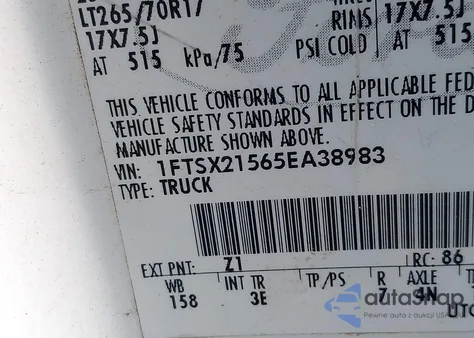 2005 Ford F-250 Lariat/Xl/Xlt from USA, damaged, VIN 1FTSX21565EA38983